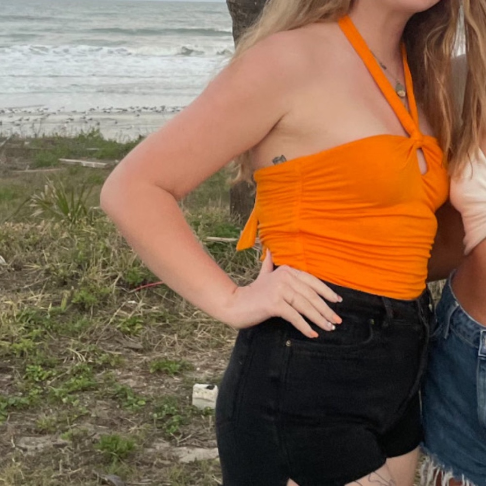 Orange keyhole bright bodysuit